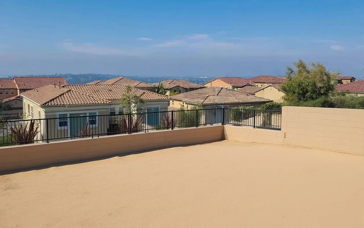 AI visualization of the same hillside lot before construction: bare graded dirt