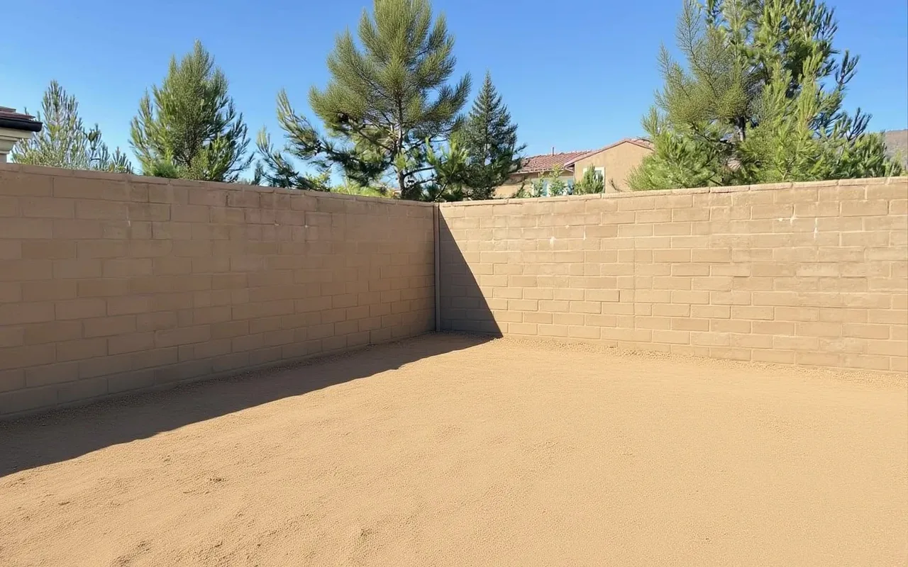 AI visualization of the same corner of the yard before construction: bare dirt